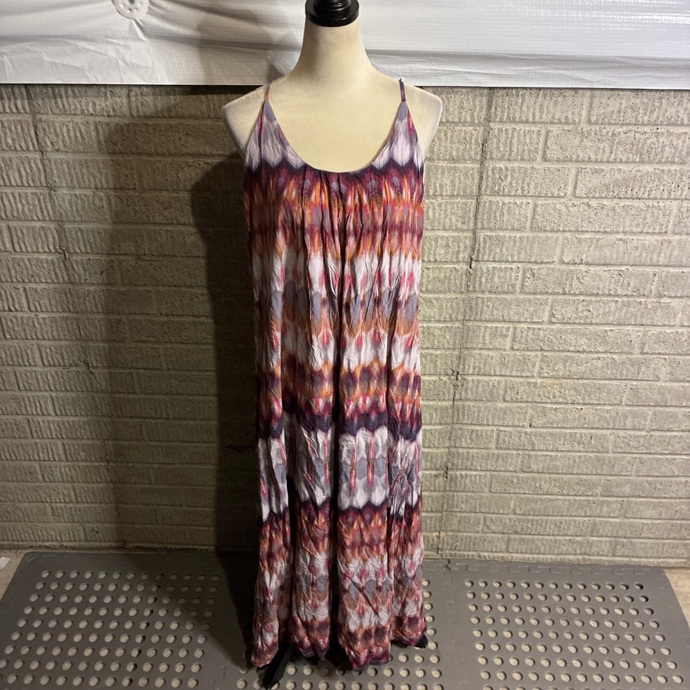 Nicole‎ Miller New York Womens Large Ikat Print Maxi Dress Purple Orange Boho L